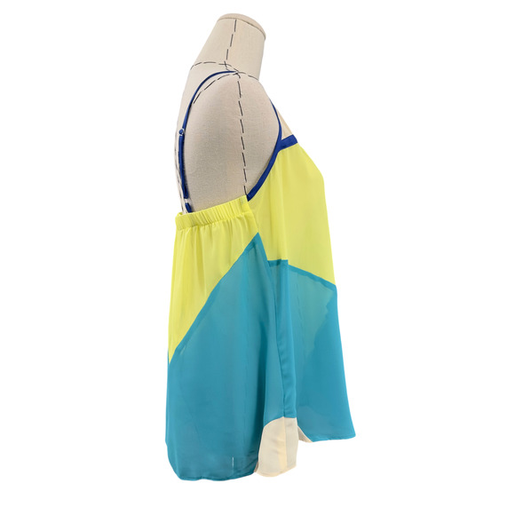 Gianni Bini Color Block Womens Sleeveless Spaghetti Strap Sheer Blouse Large‎ - Picture 2 of 6